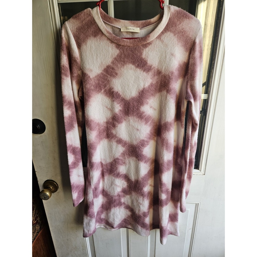 Entro Anthropologie Womens Small Tie Dye Long Sleeve Mini Dress Purple White